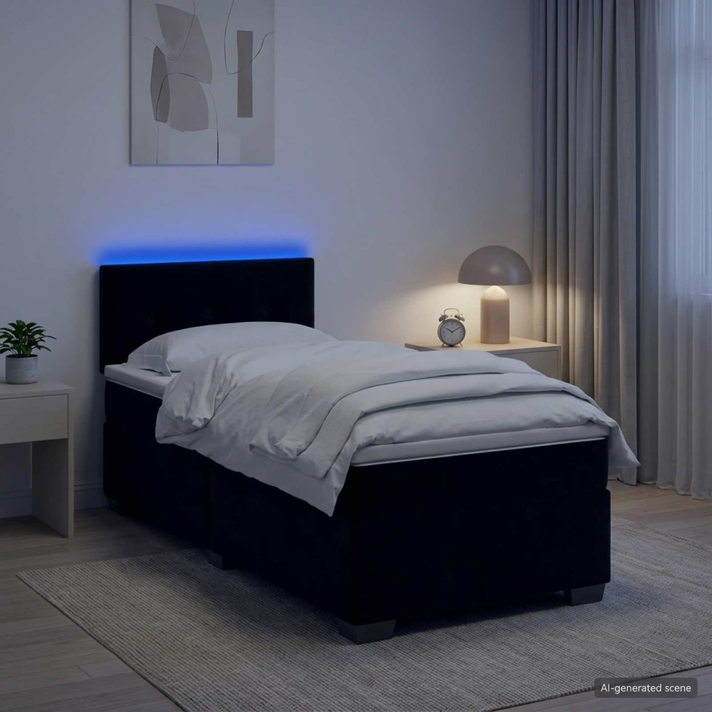 vidaXL Κρεβάτι Box Spring με Στρώμα και LED Μαύρο 100 x 200 cm Βελούδο