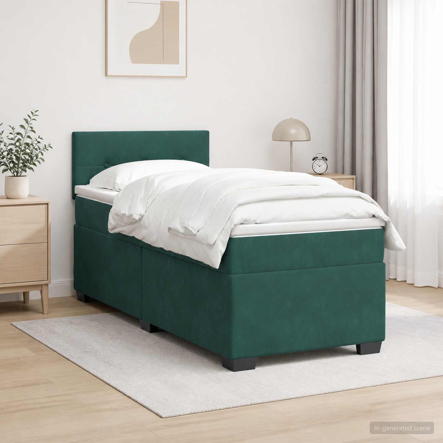 vidaXL Κρεβάτι Box Spring με Στρώμα και LED Σκούρο Πράσινο 90 x 200 cm