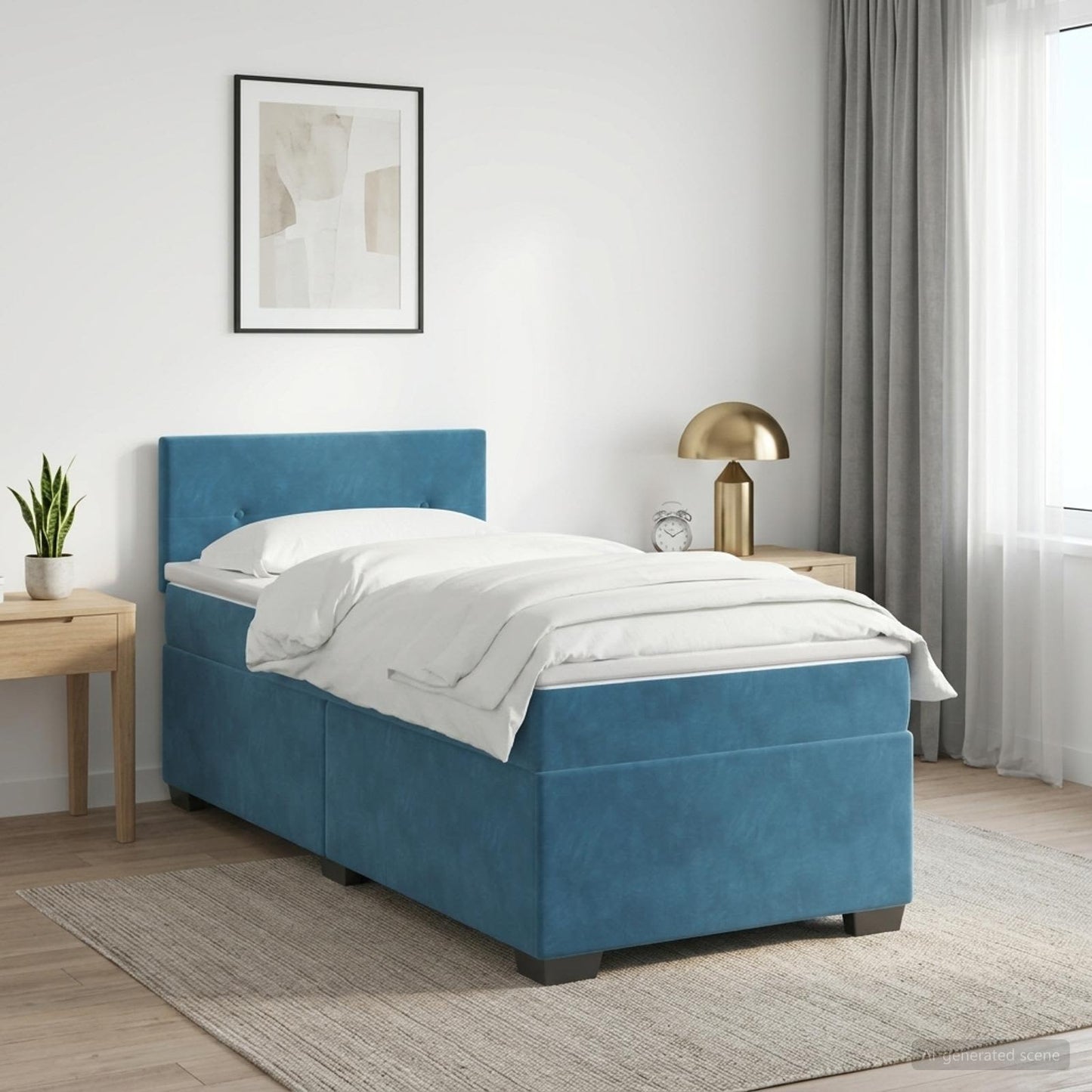 vidaXL Κρεβάτι Box Spring με Στρώμα και LED Μπλε 100 x 200 cm Βελούδο