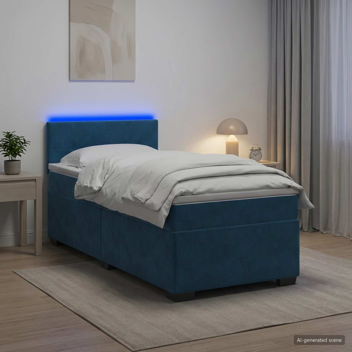 vidaXL Κρεβάτι Box Spring με Στρώμα και LED Μπλε 100 x 200 cm Βελούδο