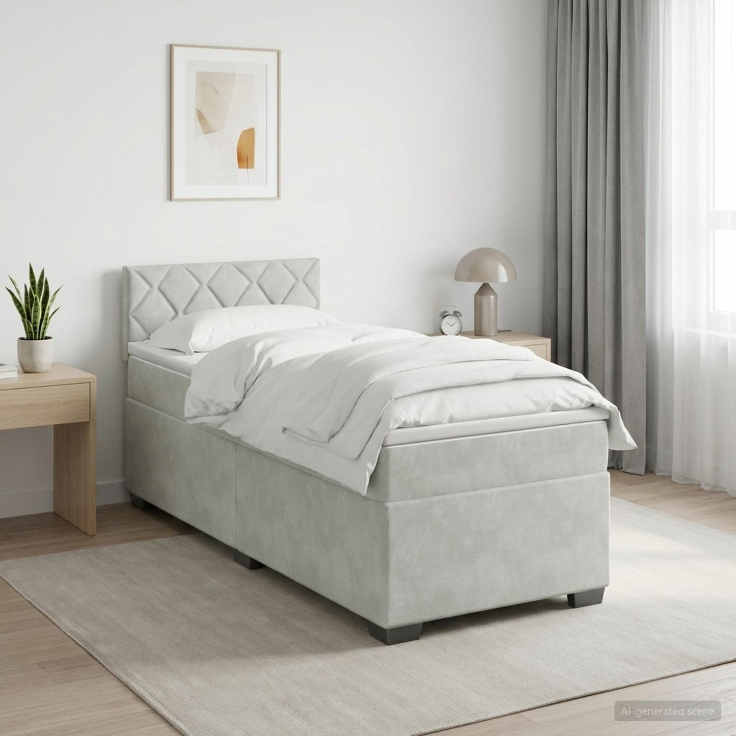 vidaXL Κρεβάτι Box Spring με Στρώμα και LED Ανοιχτό γκρι Μονό Βελούδο