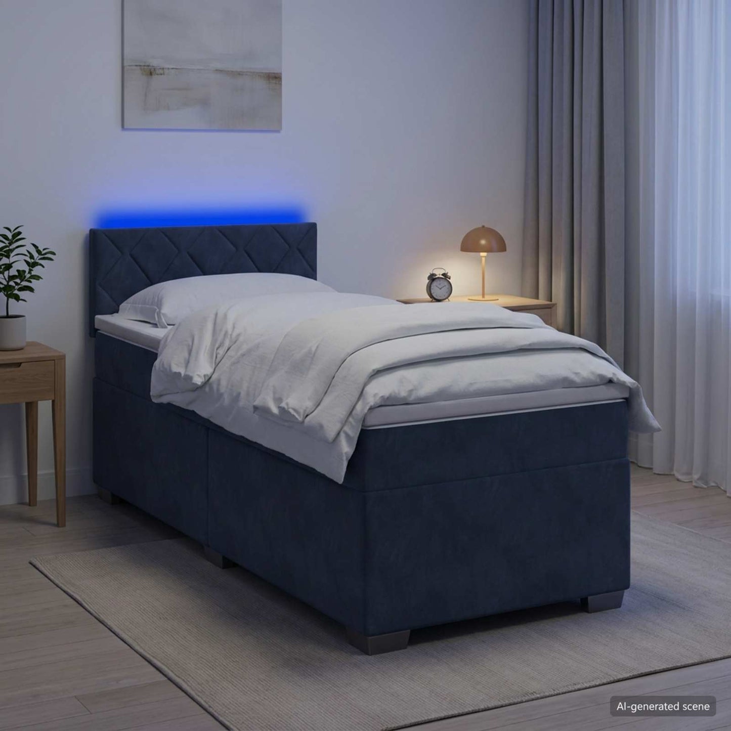 vidaXL Κρεβάτι Box Spring με Στρώμα και LED Σκούρο Γκρι 90 x 190 cm