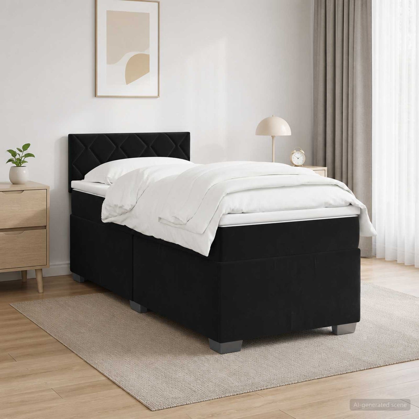 vidaXL Κρεβάτι Box Spring με Στρώμα και LED Μαύρο 100 x 200 cm Βελούδο