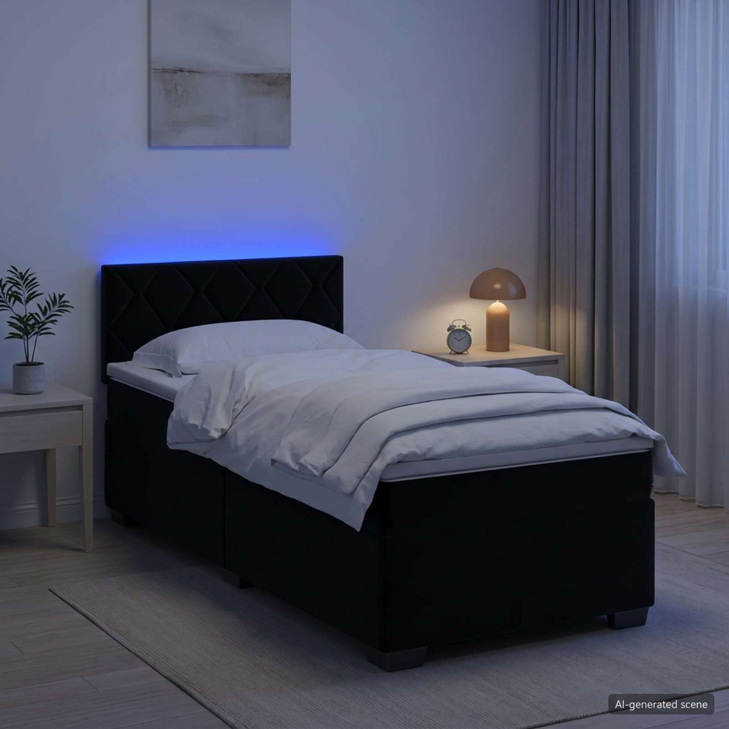 vidaXL Κρεβάτι Box Spring με Στρώμα και LED Μαύρο 100 x 200 cm Βελούδο