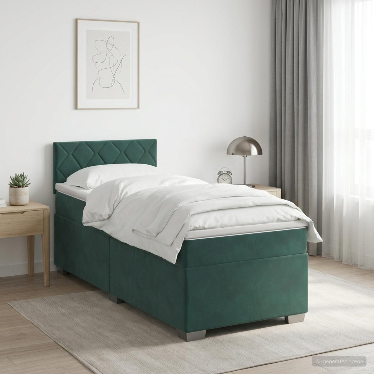 vidaXL Κρεβάτι Box Spring με Στρώμα και LED Σκούρο Πράσινο 90 x 200 cm