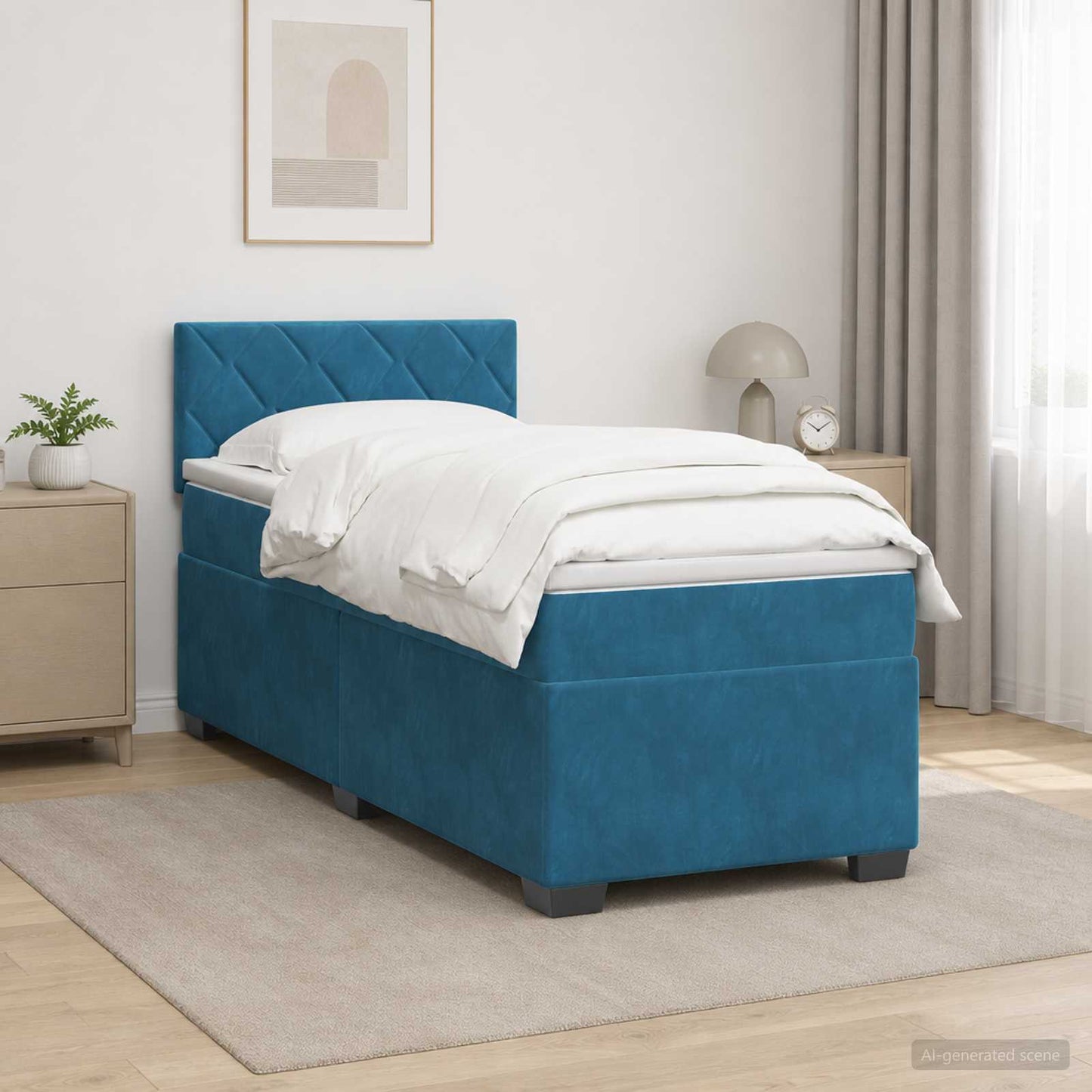 vidaXL Κρεβάτι Box Spring με Στρώμα και LED Μπλε 90 x 200 cm Βελούδο