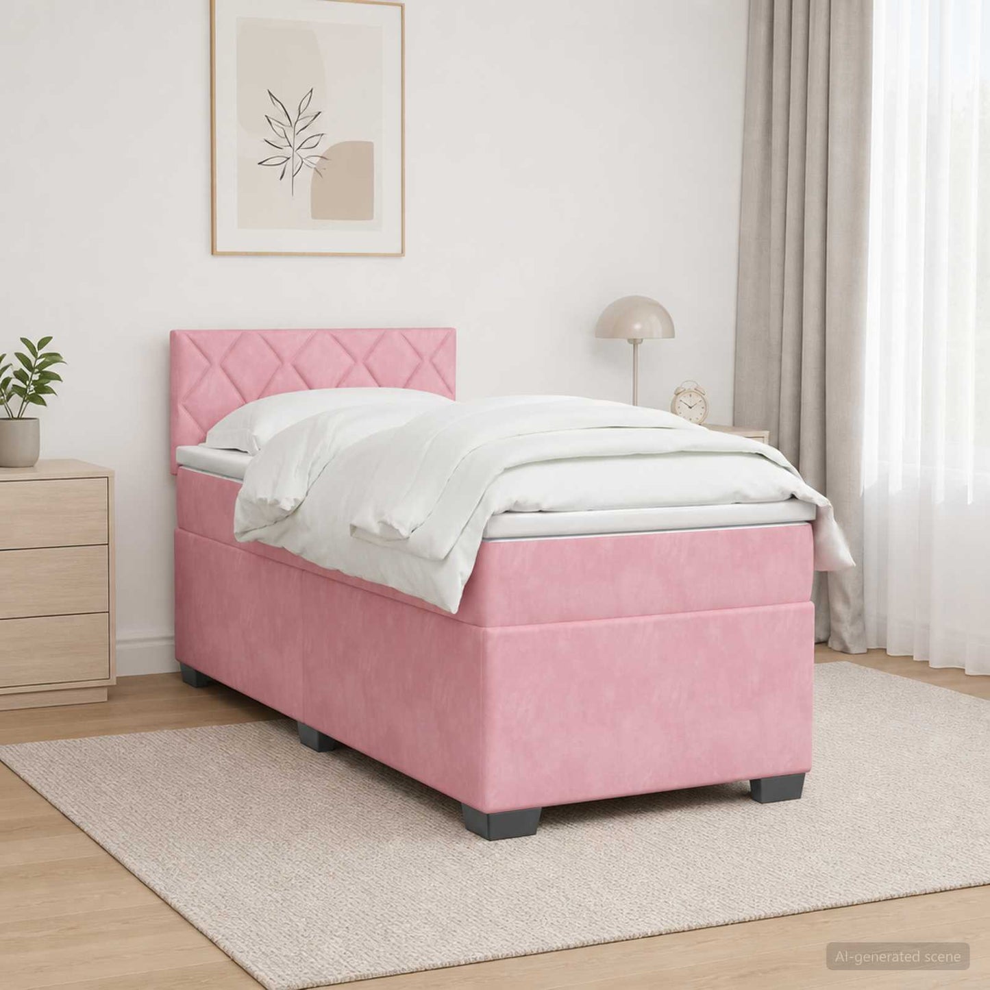 vidaXL Κρεβάτι Box Spring με Στρώμα και LED Ροζ 90 x 200 cm Βελούδο