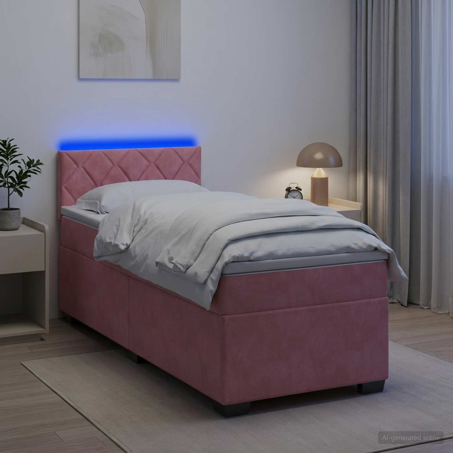 vidaXL Κρεβάτι Box Spring με Στρώμα και LED Ροζ 90 x 200 cm Βελούδο