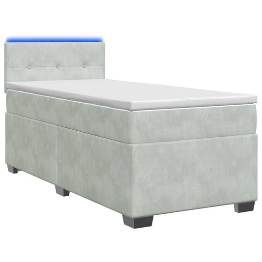 vidaXL Κρεβάτι Box Spring με Στρώμα και LED Ανοιχτό γκρι 90 x 190 cm