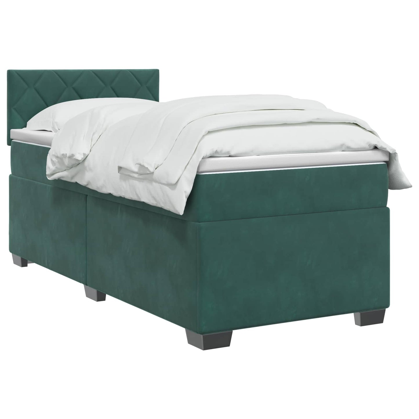 vidaXL Κρεβάτι Box Spring με Στρώμα και LED Σκούρο Πράσινο 90 x 190 cm