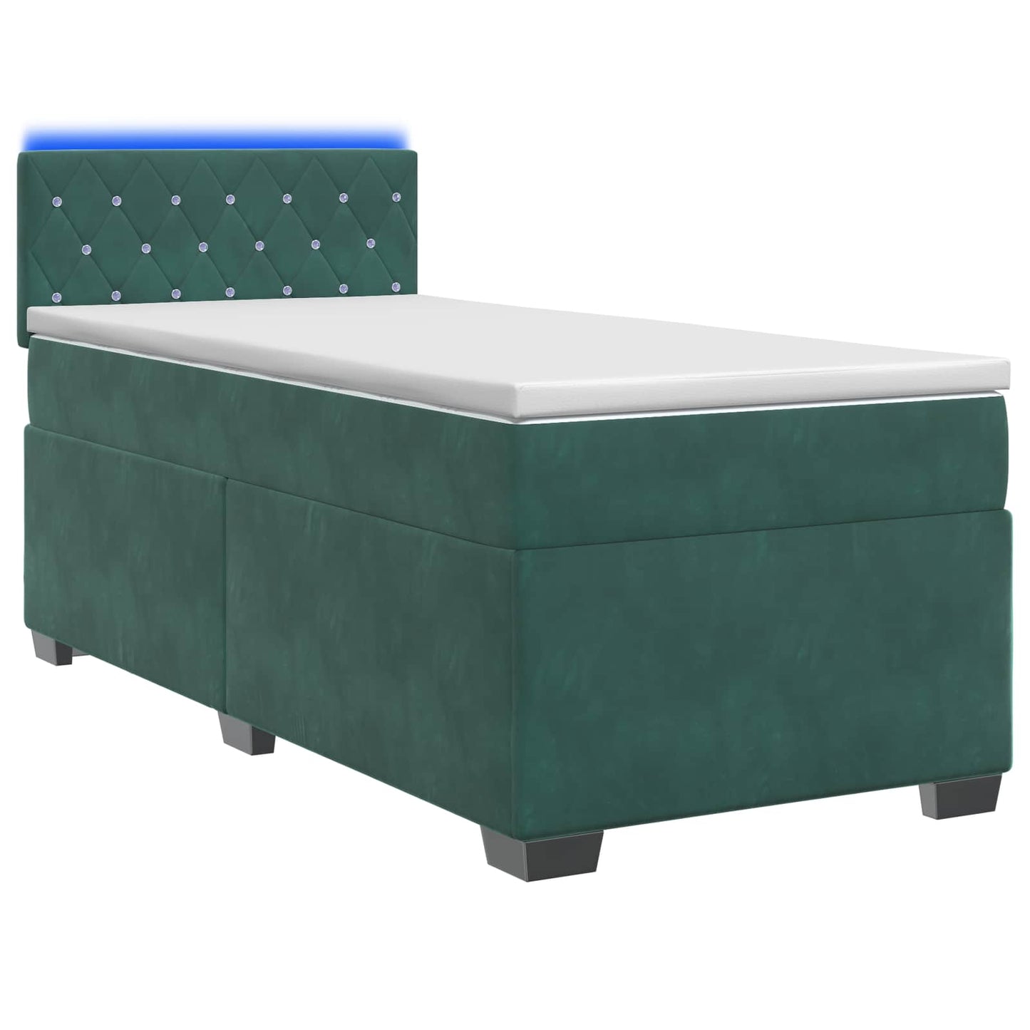 vidaXL Κρεβάτι Box Spring με Στρώμα και LED Σκούρο Πράσινο 90 x 200 cm