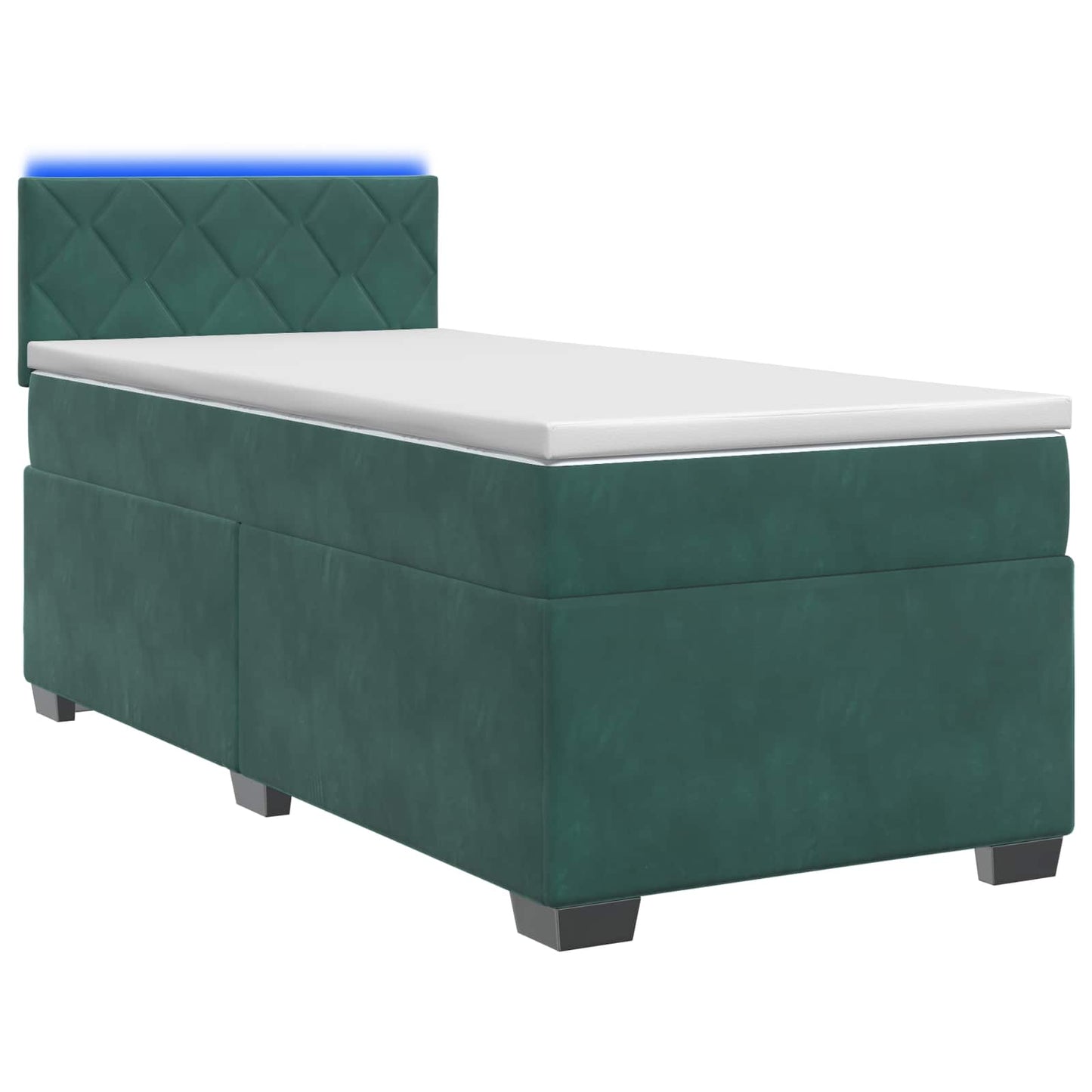 vidaXL Κρεβάτι Box Spring με Στρώμα και LED Σκούρο Πράσινο 90 x 200 cm