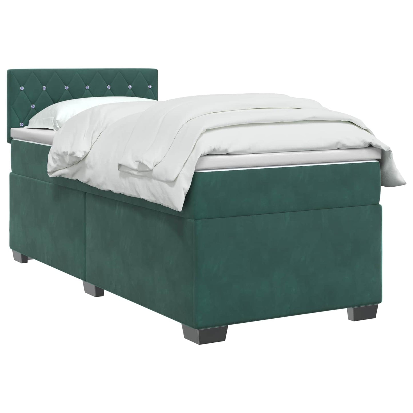 vidaXL Κρεβάτι Box Spring με Στρώμα και LED Σκούρο Πράσινο Βελούδο