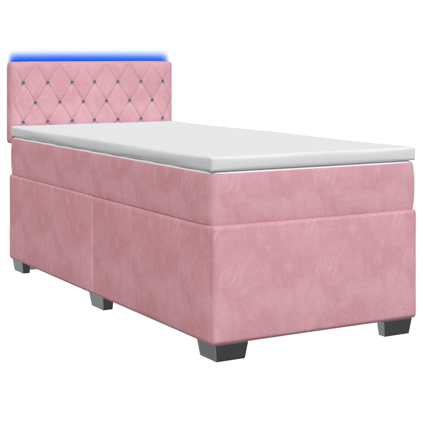 vidaXL Κρεβάτι Box Spring με Στρώμα και LED Ροζ 100 x 200 cm Βελούδο