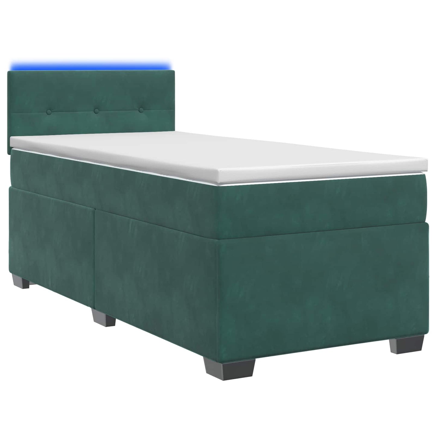 vidaXL Κρεβάτι Box Spring με Στρώμα και LED Σκούρο Πράσινο Βελούδο