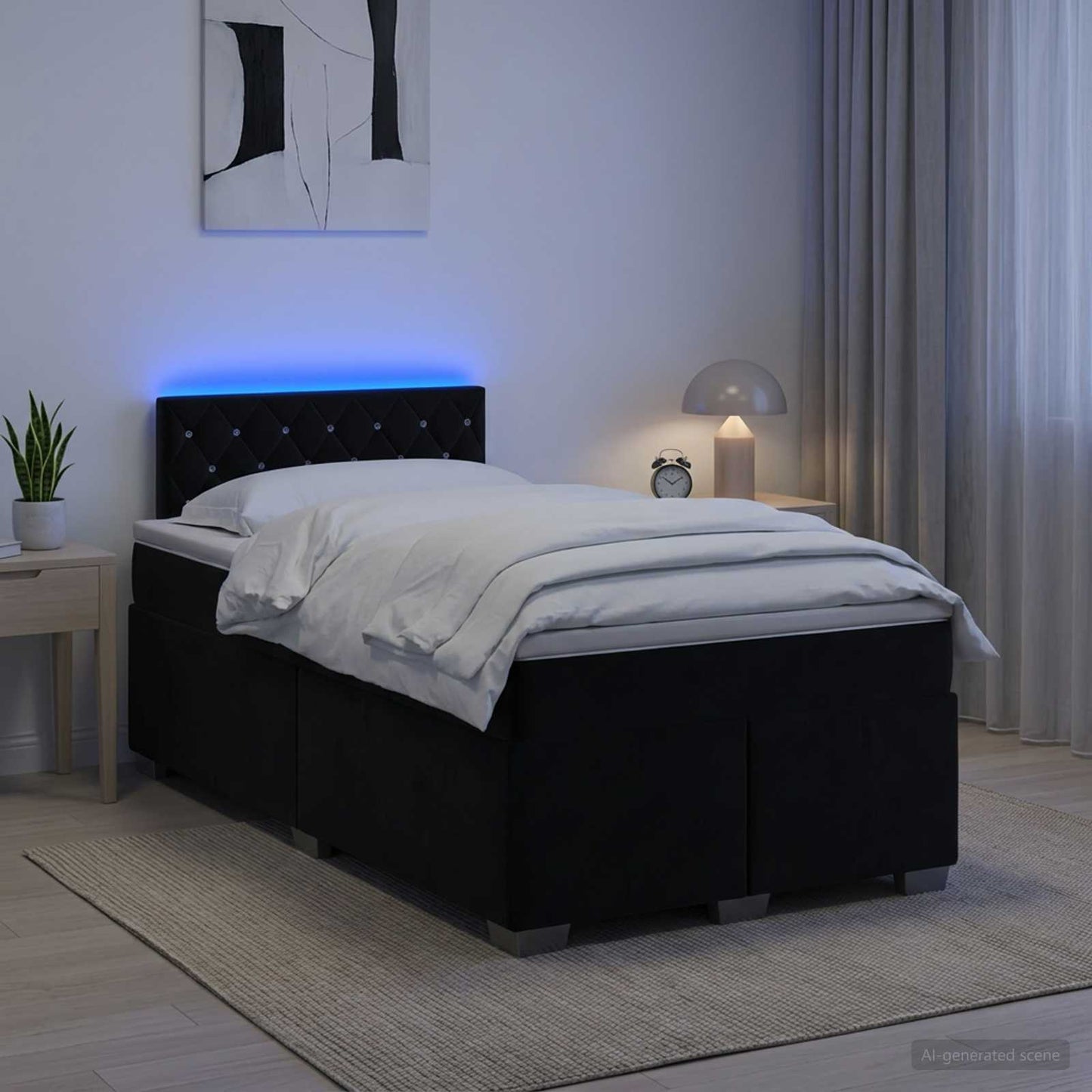 vidaXL Κρεβάτι Box Spring με Στρώμα και LED Μαύρο 120 x 190 cm Βελούδο
