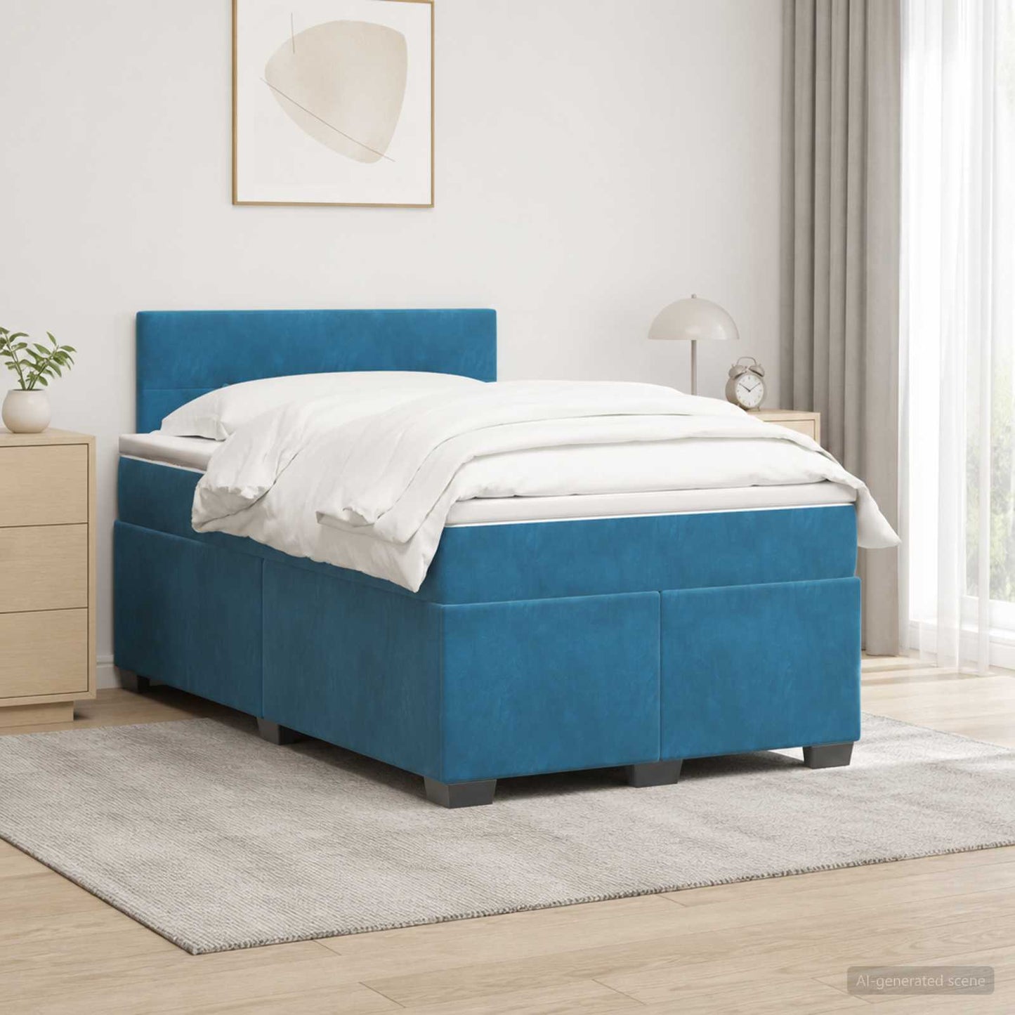 vidaXL Κρεβάτι Box Spring με Στρώμα και LED Μπλε 120 x 190 cm Βελούδο