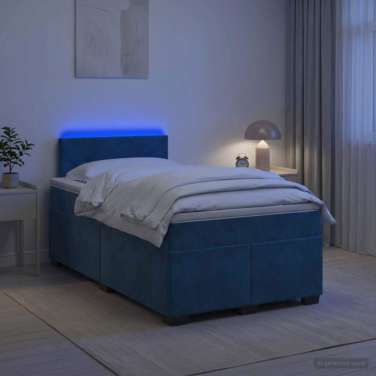 vidaXL Κρεβάτι Box Spring με Στρώμα και LED Μπλε 120 x 200 cm Βελούδο