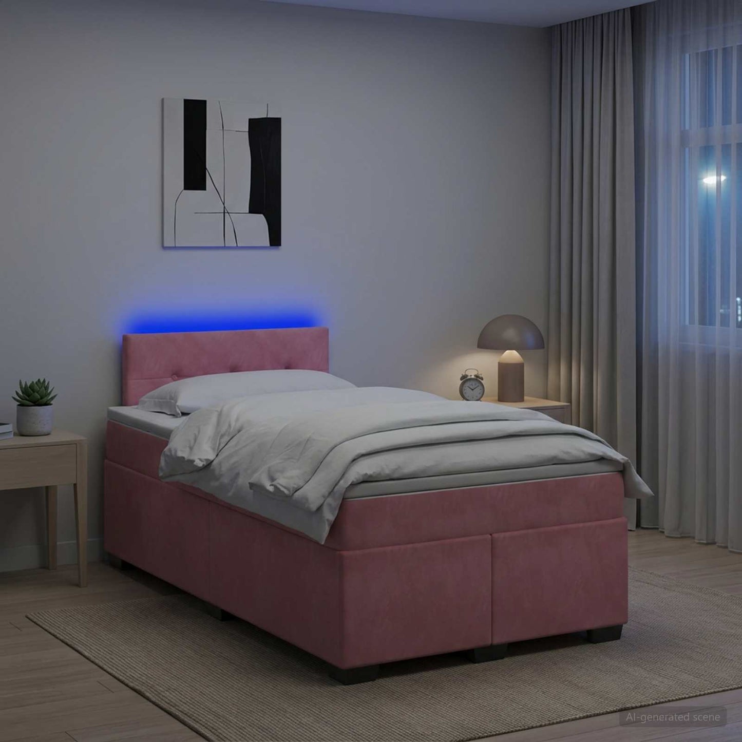 vidaXL Κρεβάτι Box Spring με Στρώμα και LED Ροζ 120 x 200 cm Βελούδο