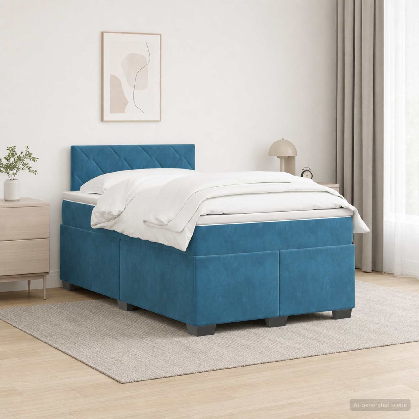 vidaXL Κρεβάτι Box Spring με Στρώμα και LED Μπλε 120 x 200 cm Βελούδο