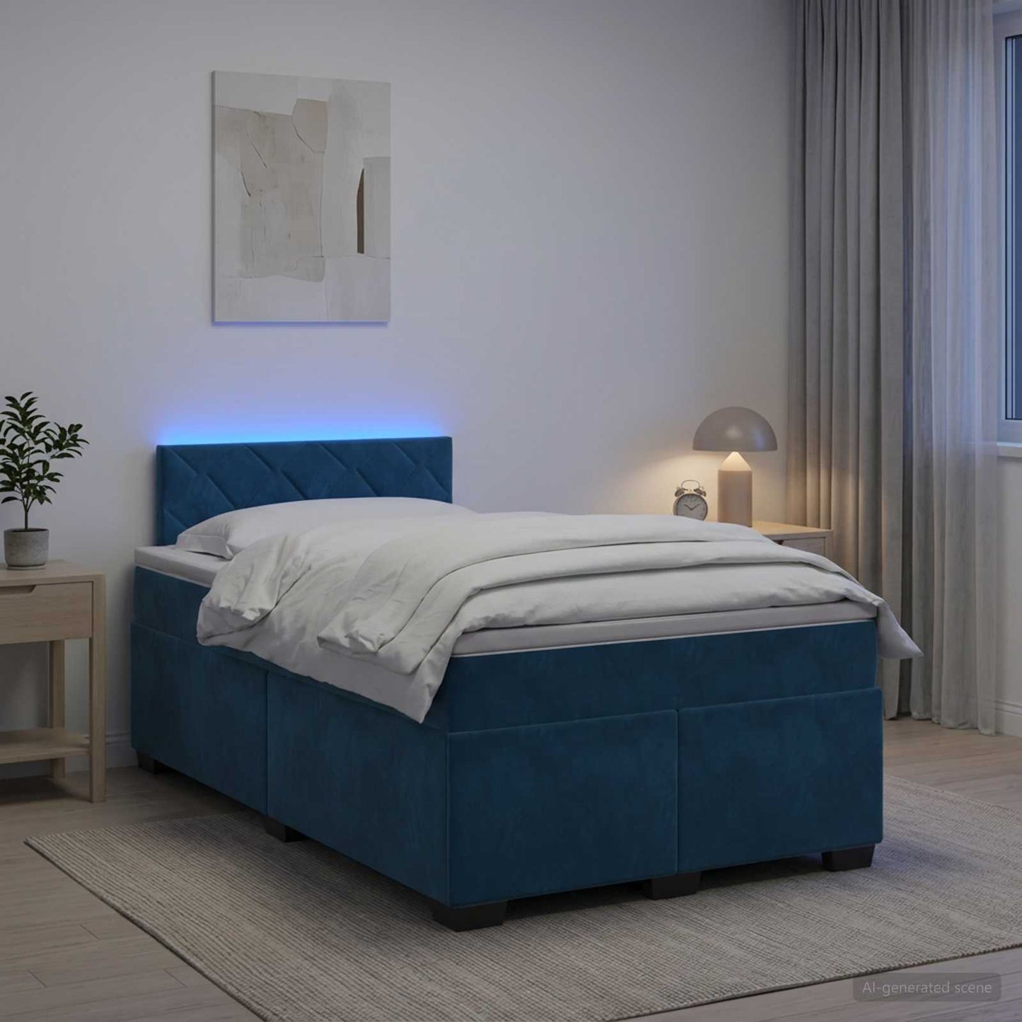 vidaXL Κρεβάτι Box Spring με Στρώμα και LED Μπλε 120 x 200 cm Βελούδο