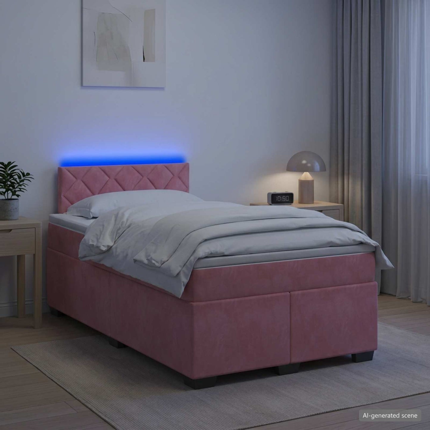 vidaXL Κρεβάτι Box Spring με Στρώμα και LED Ροζ 120 x 200 cm Βελούδο