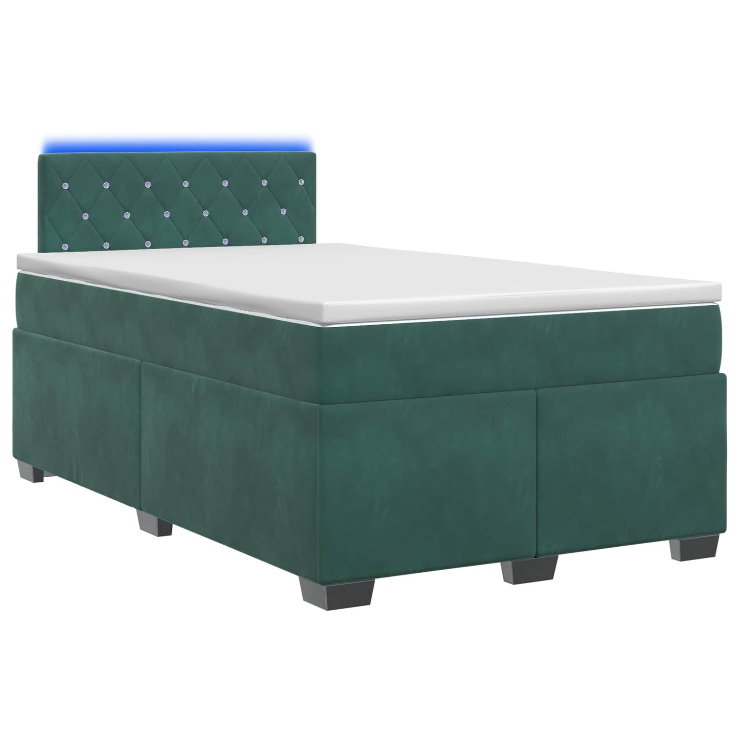 vidaXL Κρεβάτι Box Spring με Στρώμα και LED Σκούρο Πράσινο Βελούδο