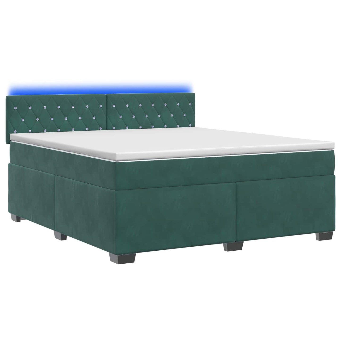 vidaXL Κρεβάτι Box Spring με Στρώμα και LED Σκούρο Πράσινο Βελούδο