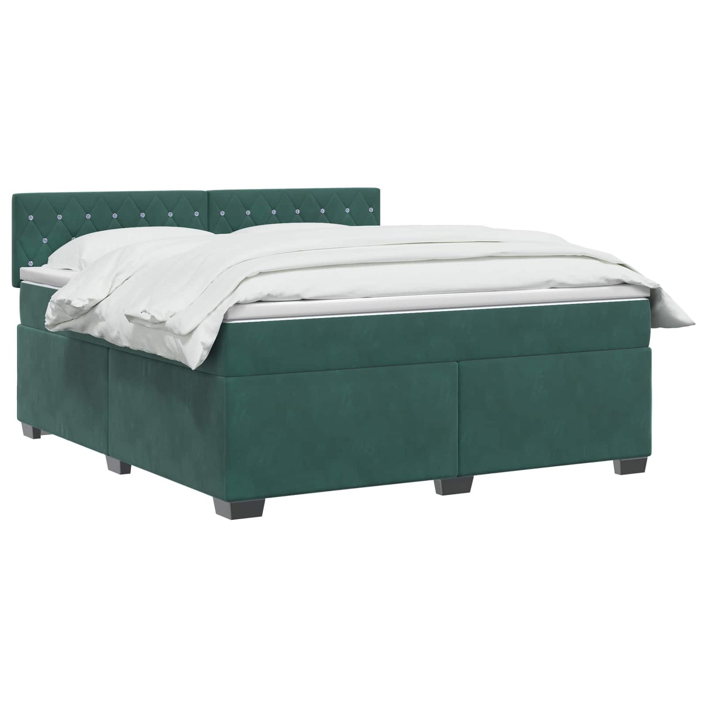 vidaXL Κρεβάτι Box Spring με Στρώμα και LED Σκούρο Πράσινο Βελούδο