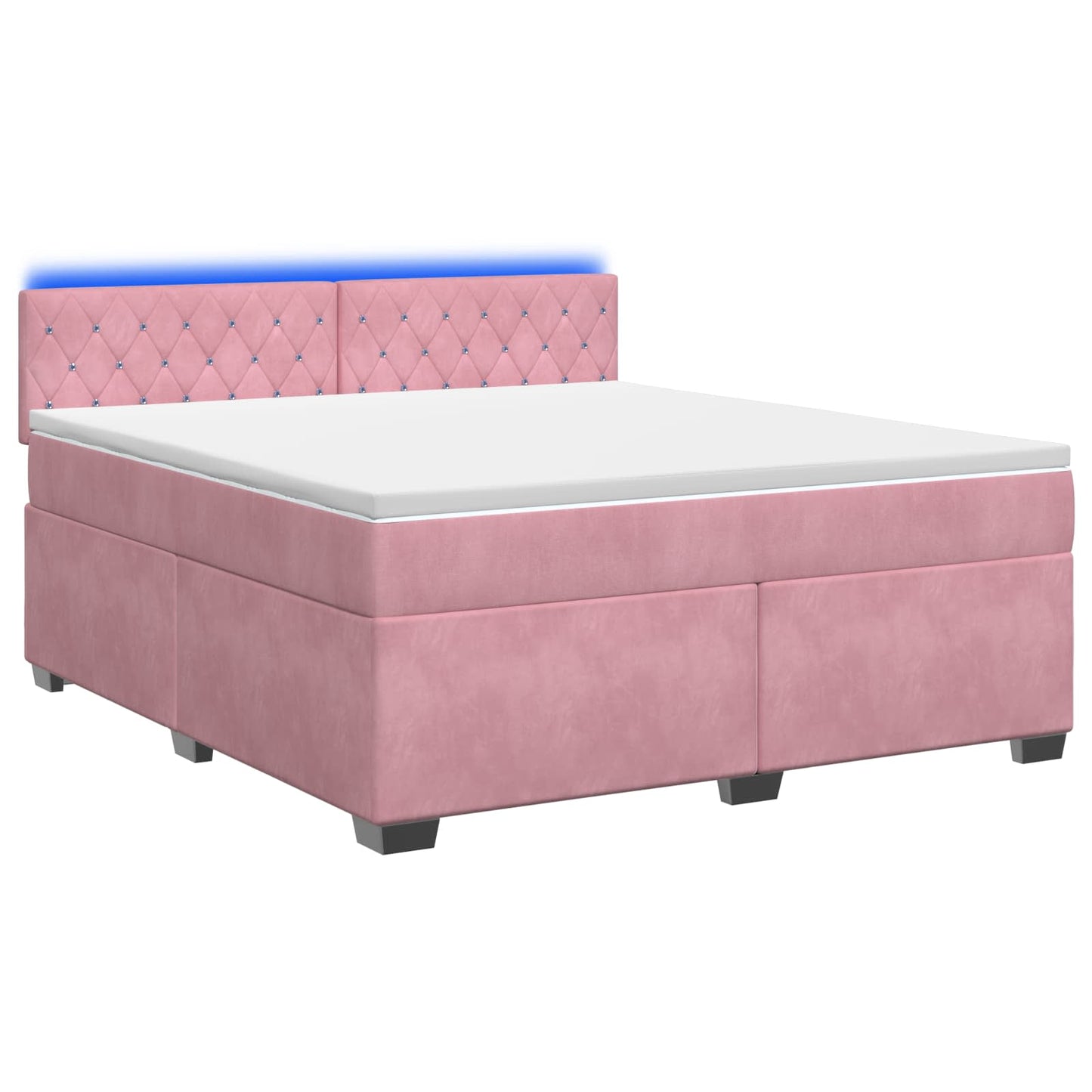 vidaXL Κρεβάτι Box Spring με Στρώμα και LED Ροζ 140 x 200 cm Βελούδο