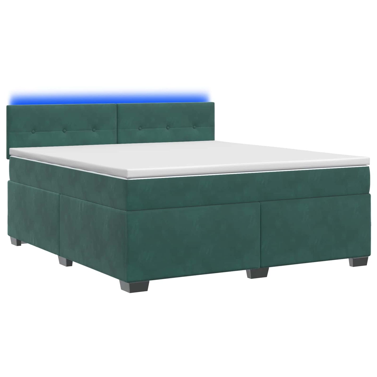 vidaXL Κρεβάτι Box Spring με Στρώμα και LED Σκούρο Πράσινο Βελούδο