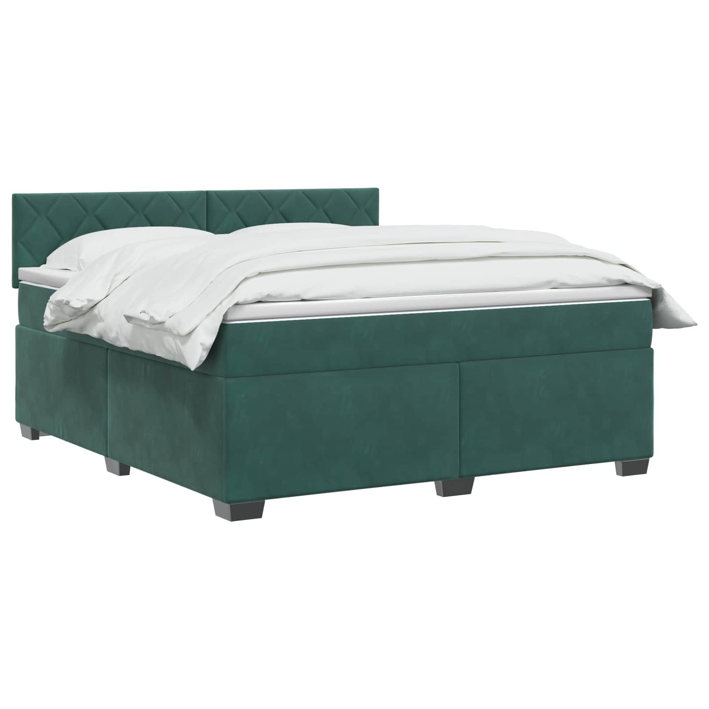 vidaXL Κρεβάτι Box Spring με Στρώμα και LED Σκούρο Πράσινο Βελούδο