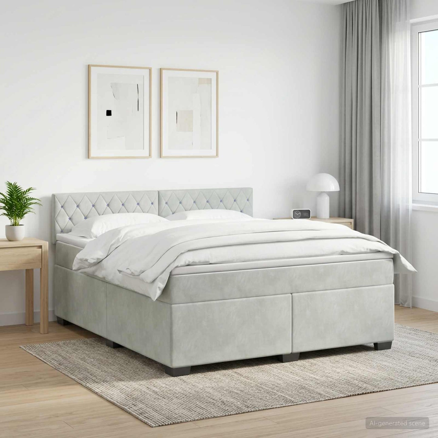 vidaXL Κρεβάτι Box Spring με Στρώμα και LED Ανοιχτό γκρι 160 x 200 cm