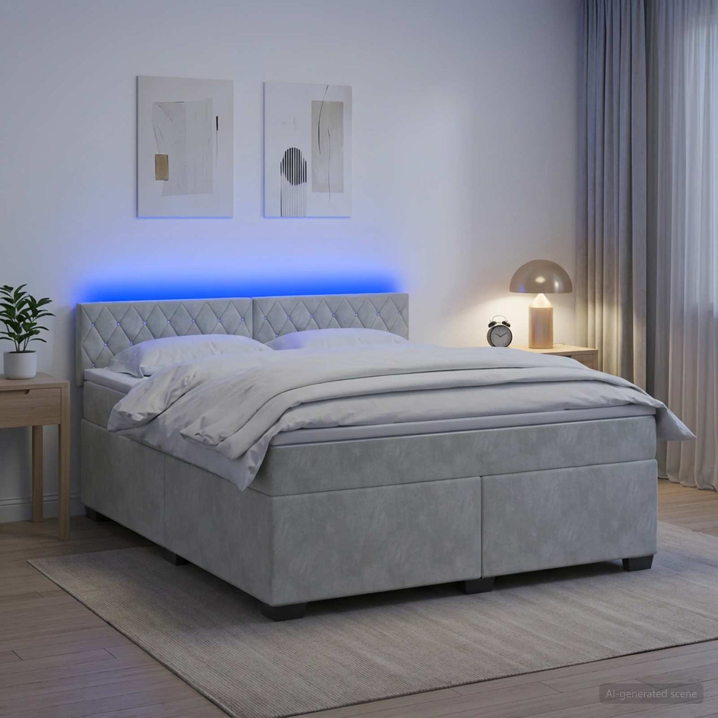 vidaXL Κρεβάτι Box Spring με Στρώμα και LED Ανοιχτό γκρι 160 x 200 cm