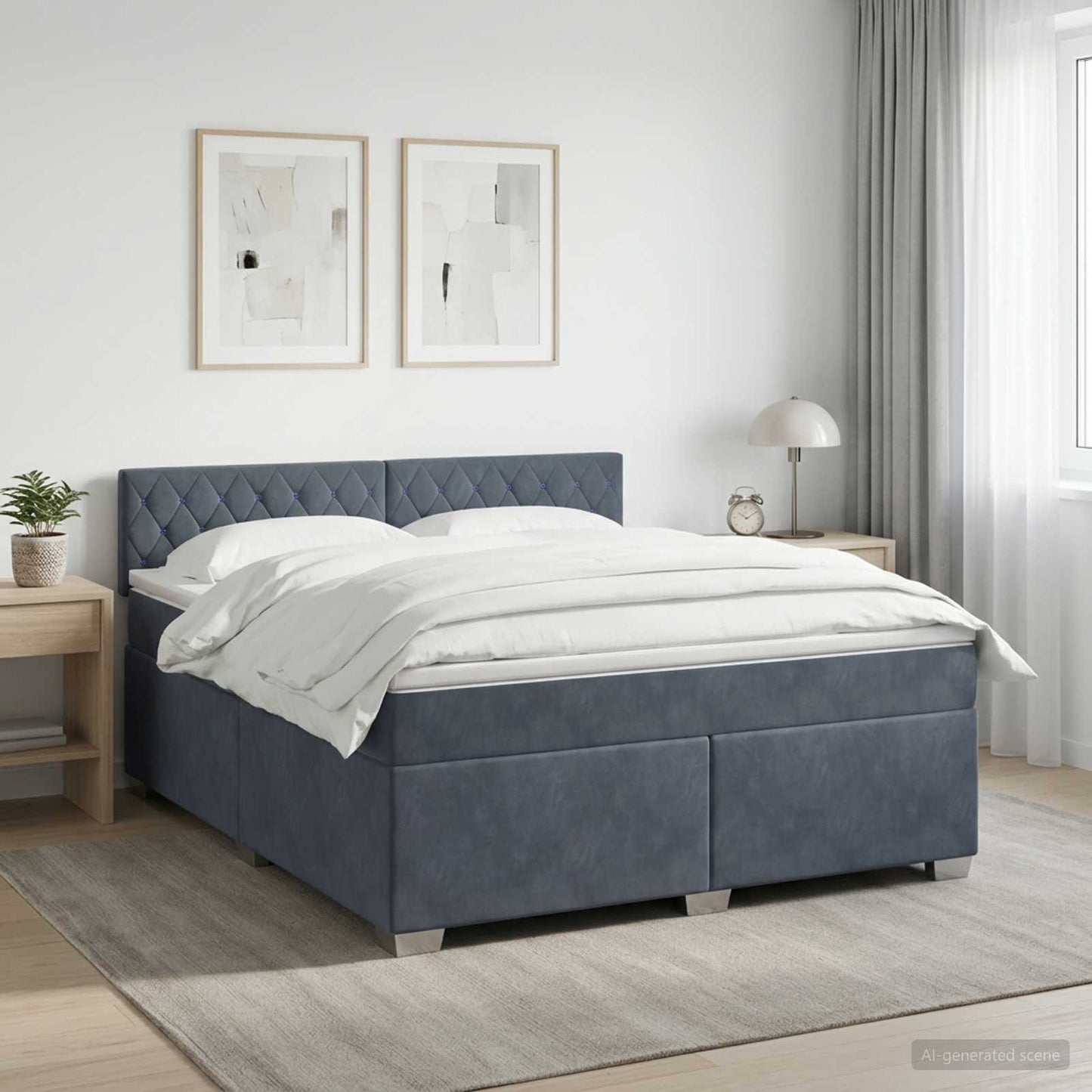vidaXL Κρεβάτι Box Spring με Στρώμα και LED Σκούρο Γκρι 160 x 200 cm