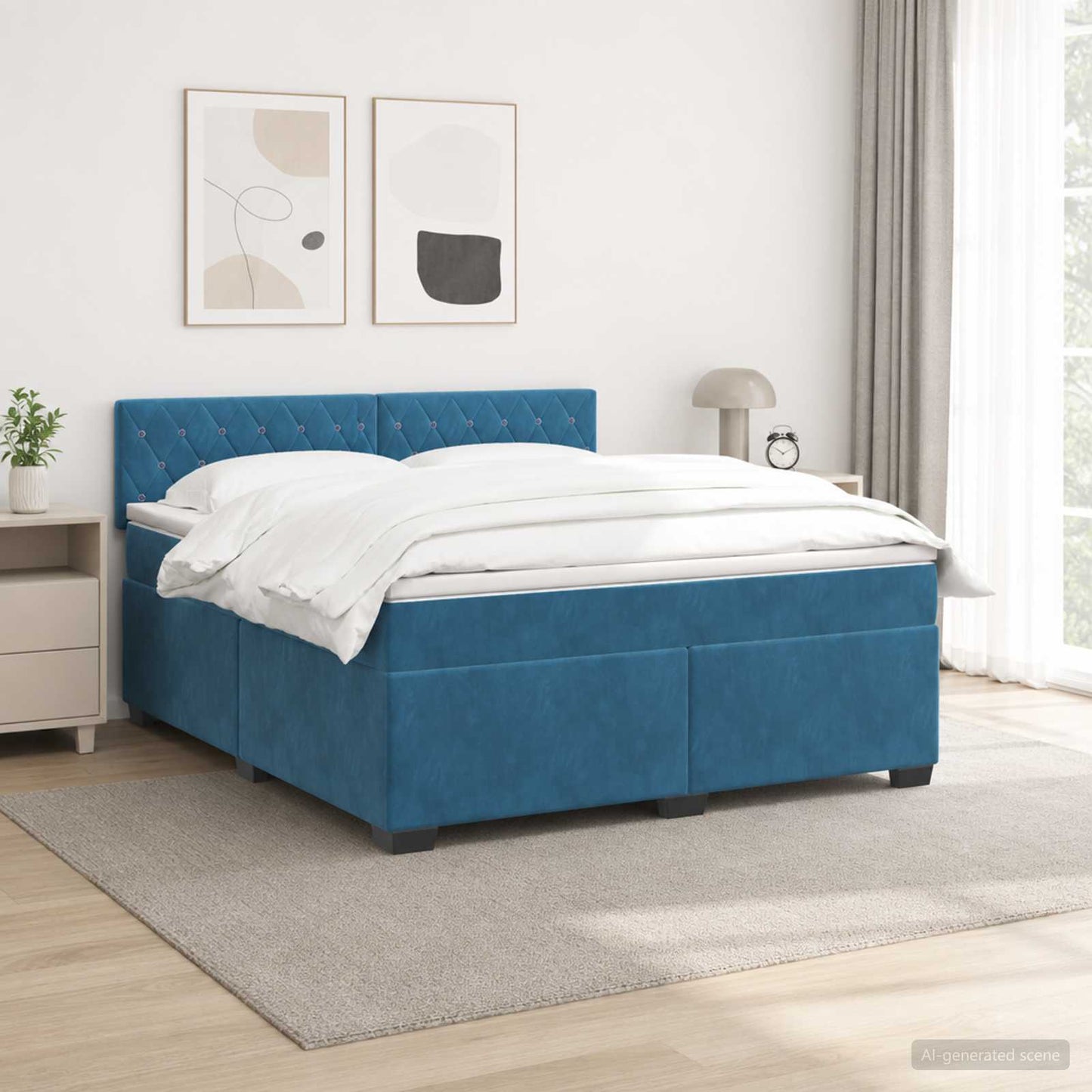 vidaXL Κρεβάτι Box Spring με Στρώμα και LED Μπλε 140 x 200 cm Βελούδο