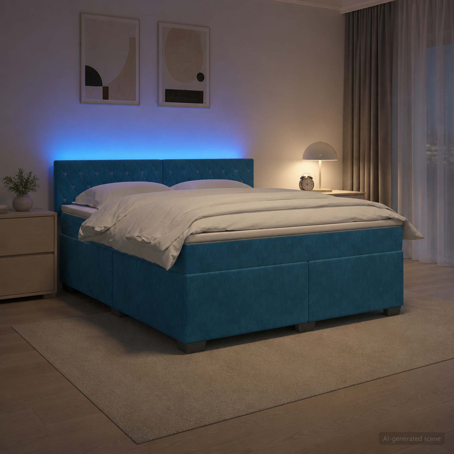 vidaXL Κρεβάτι Box Spring με Στρώμα και LED Μπλε 180 x 200 cm Βελούδο