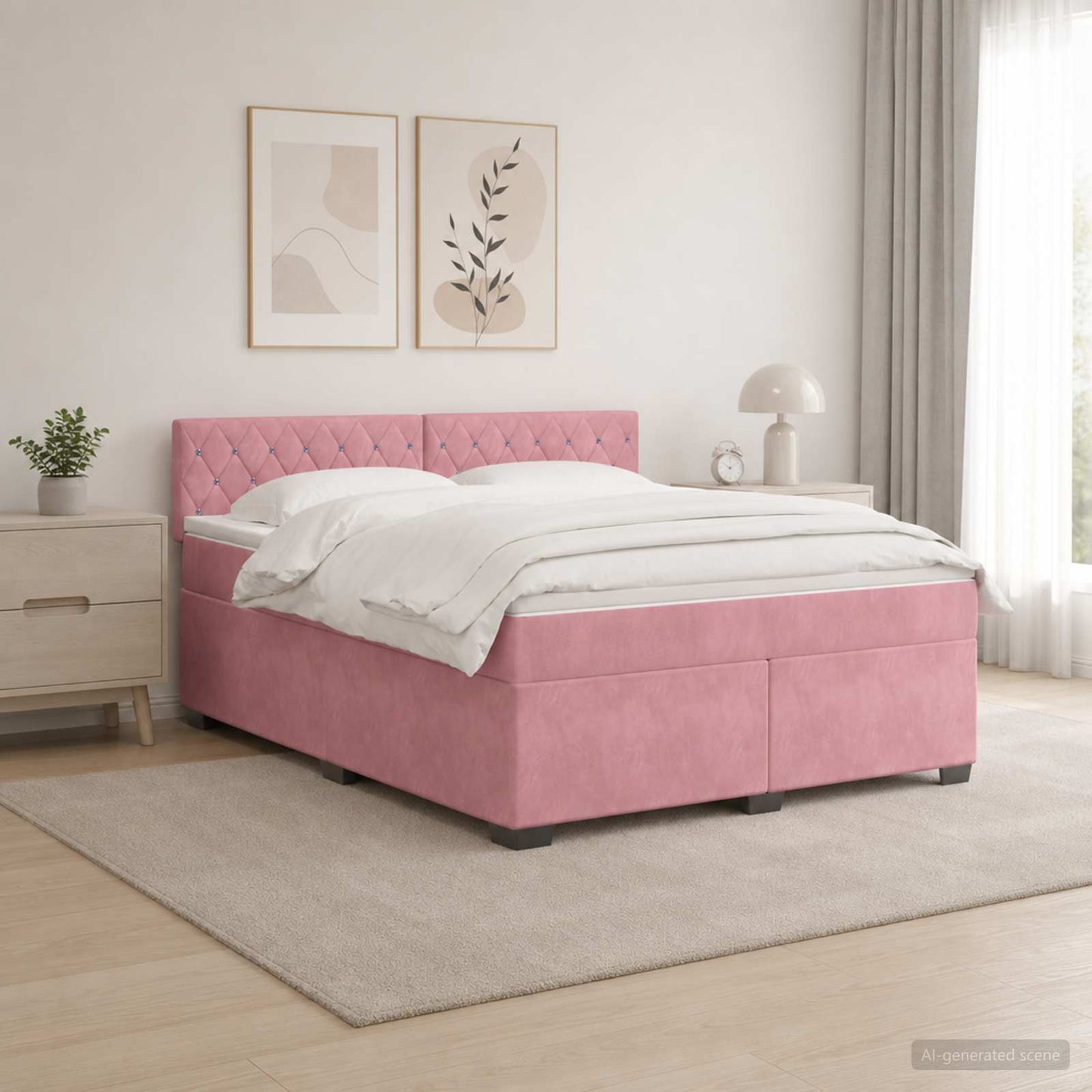 vidaXL Κρεβάτι Box Spring με Στρώμα και LED Ροζ 160 x 200 cm Βελούδο