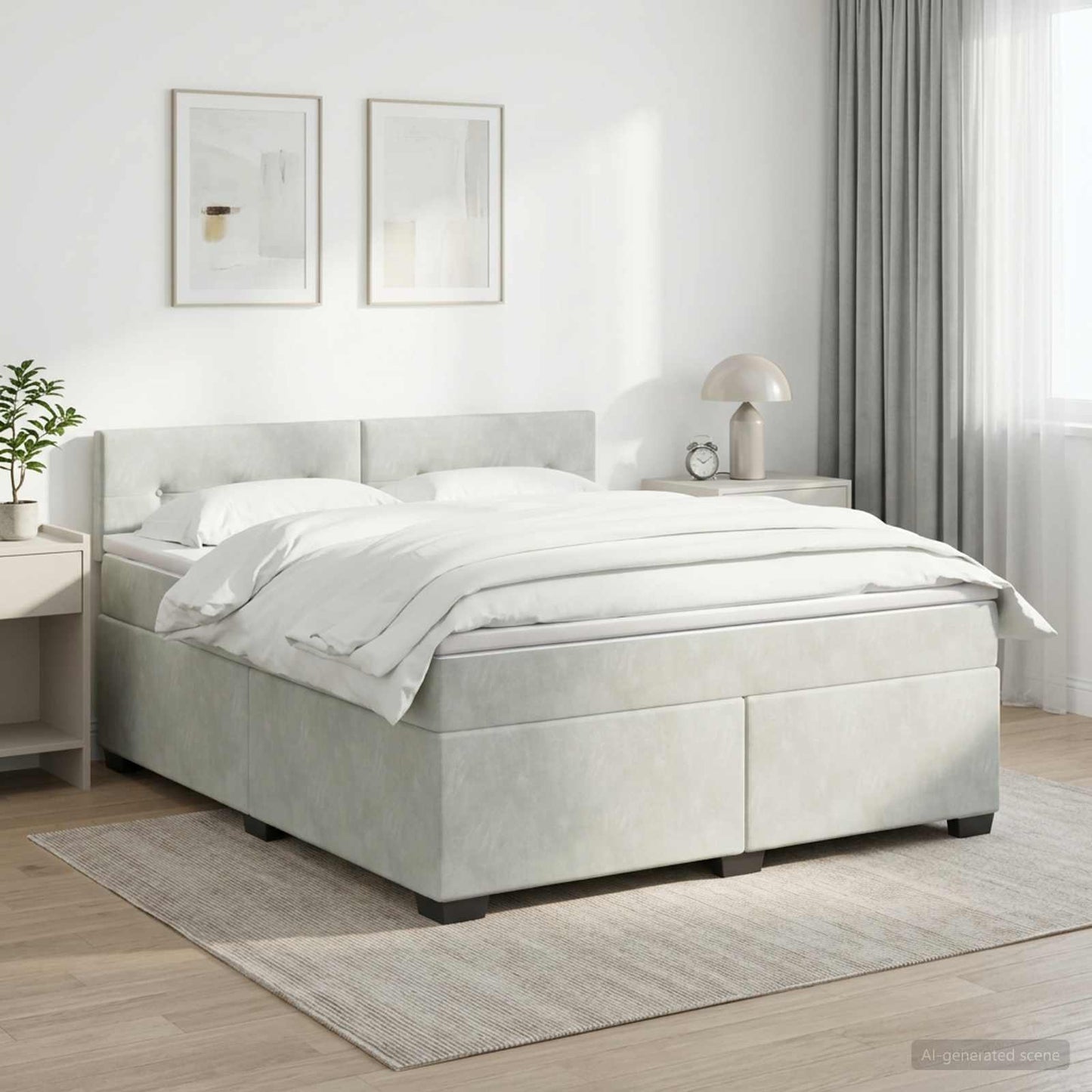 vidaXL Κρεβάτι Box Spring με Στρώμα και LED Ανοιχτό γκρι 180 x 200 cm