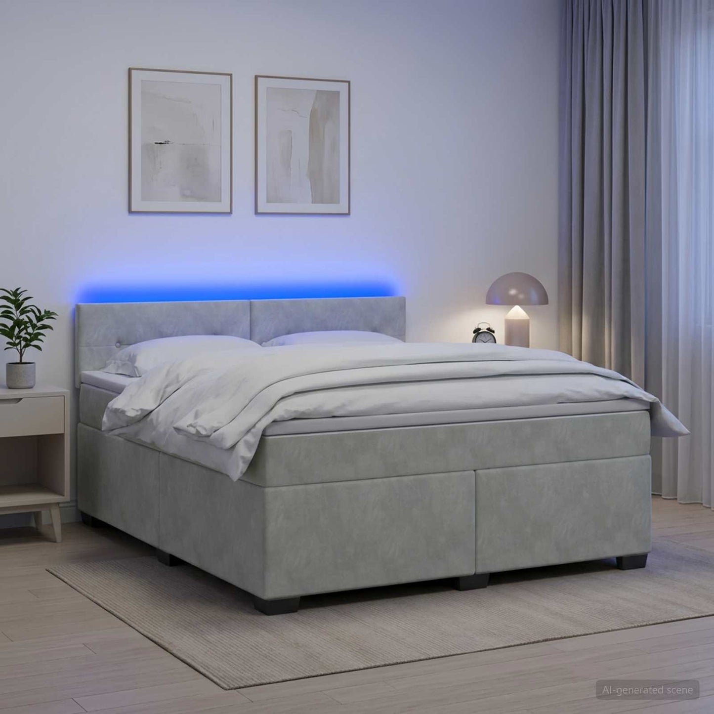 vidaXL Κρεβάτι Box Spring με Στρώμα και LED Ανοιχτό γκρι 180 x 200 cm