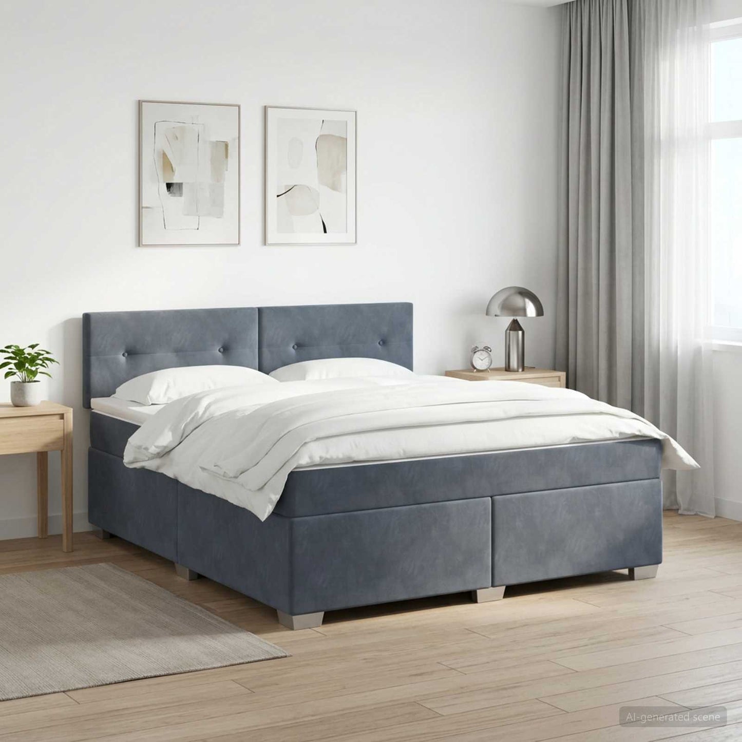 vidaXL Κρεβάτι Box Spring με Στρώμα και LED Σκούρο Γκρι 160 x 200 cm