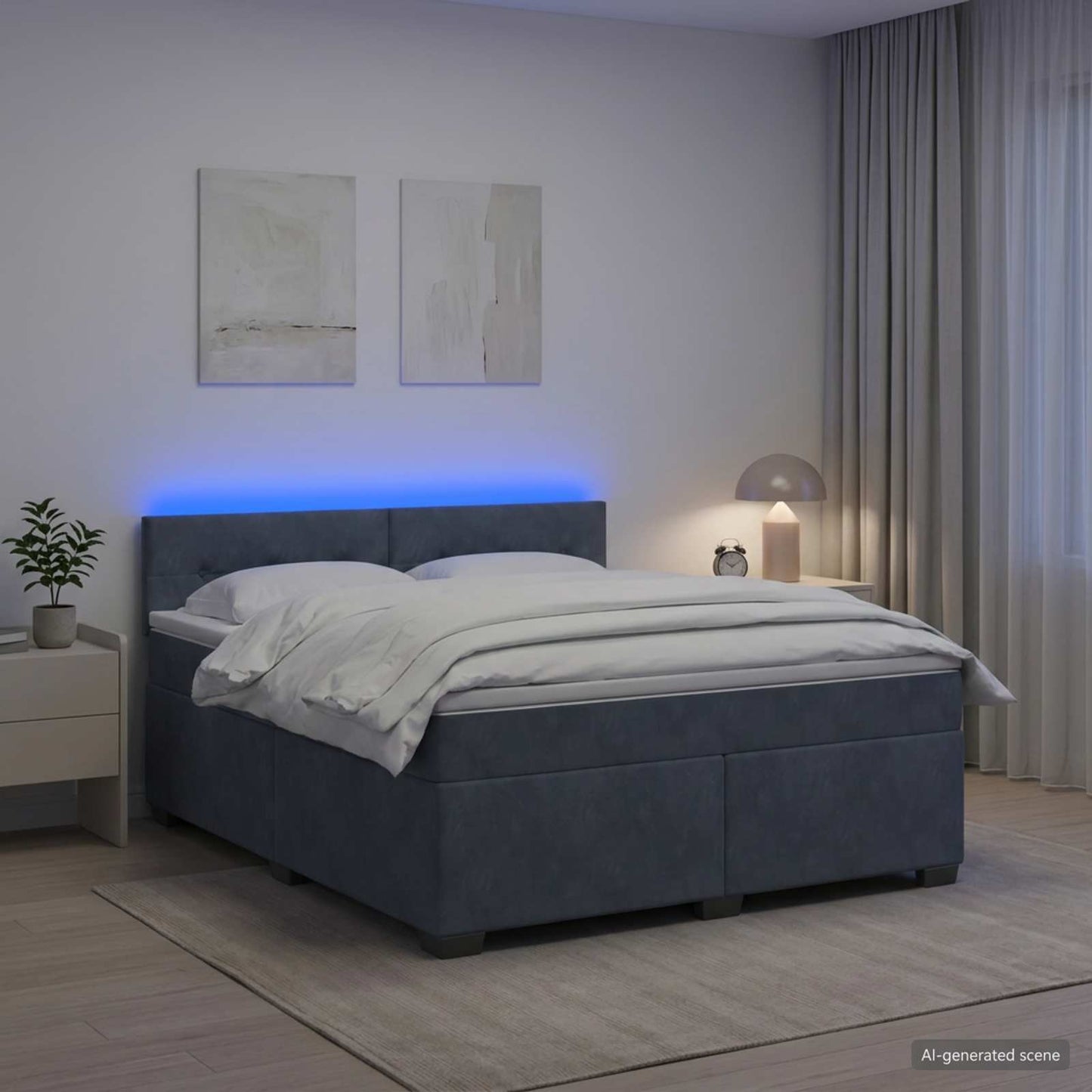 vidaXL Κρεβάτι Box Spring με Στρώμα και LED Σκούρο Γκρι 180 x 200 cm