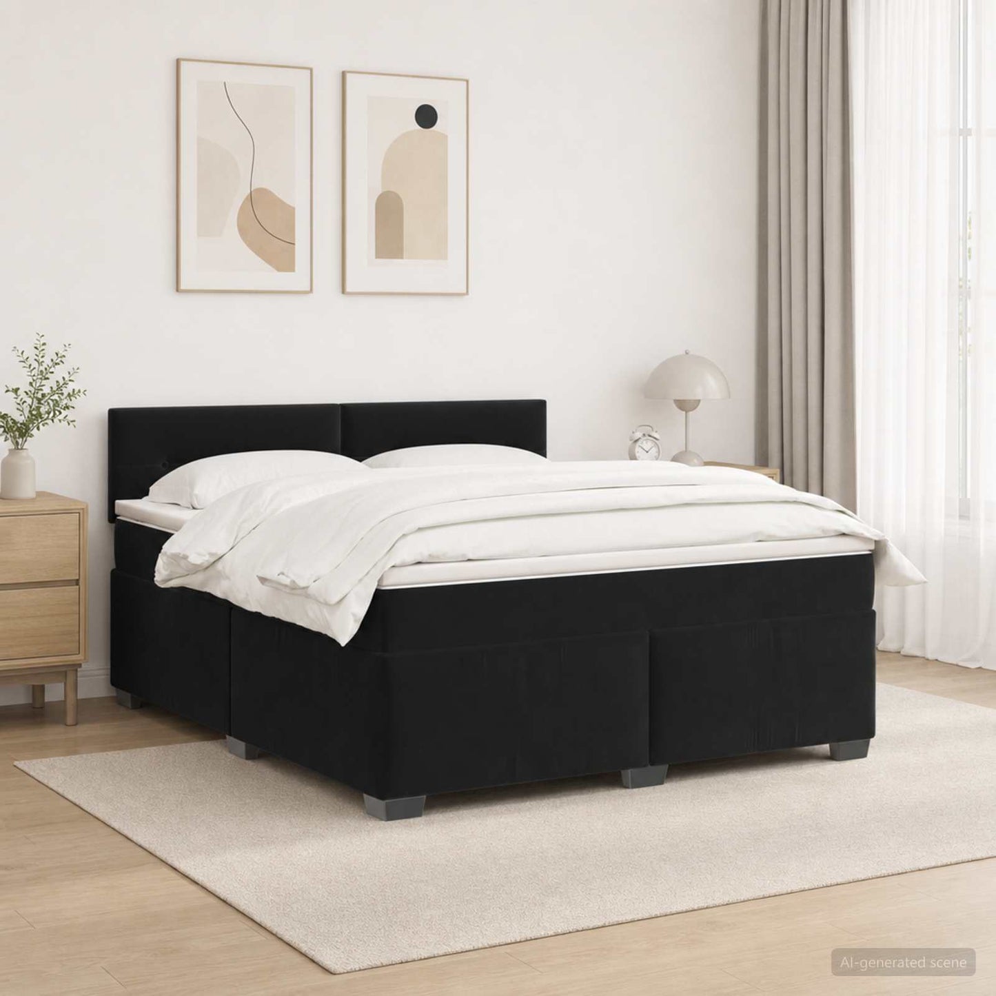 vidaXL Κρεβάτι Box Spring με Στρώμα και LED Μαύρο 180 x 200 cm Βελούδο