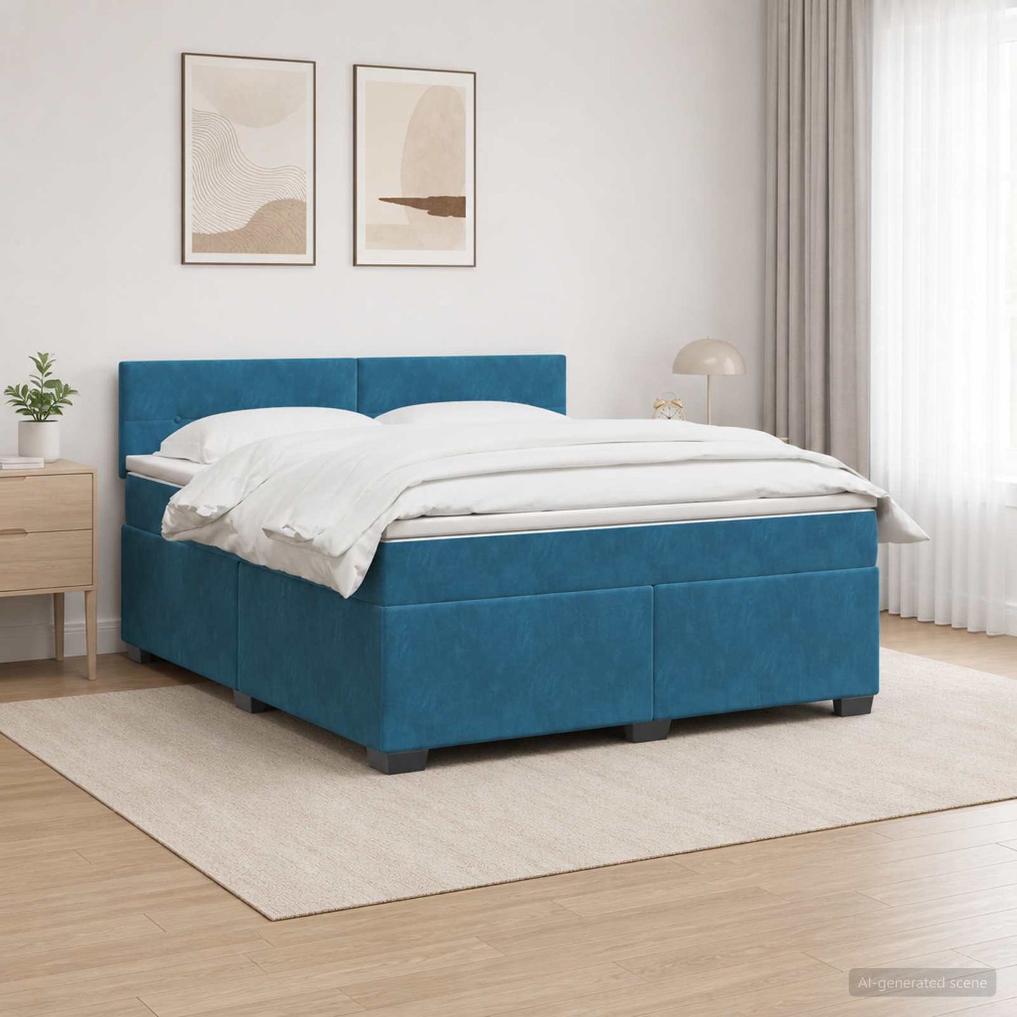 vidaXL Κρεβάτι Box Spring με Στρώμα και LED Μπλε 140 x 200 cm Βελούδο
