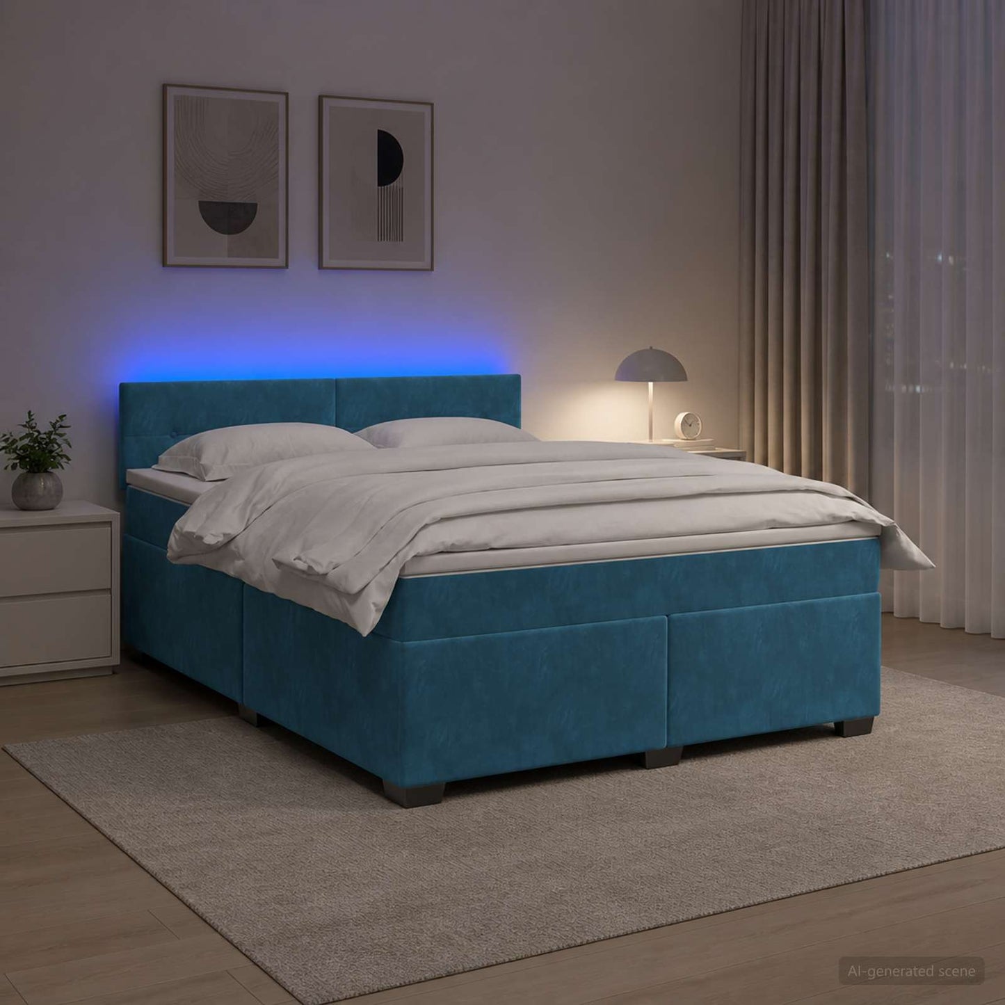 vidaXL Κρεβάτι Box Spring με Στρώμα και LED Μπλε 140 x 190 cm Βελούδο