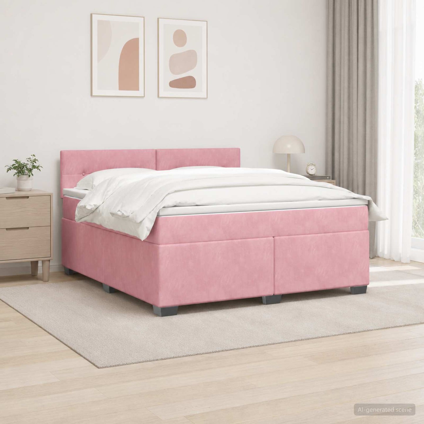 vidaXL Κρεβάτι Box Spring με Στρώμα και LED Ροζ 160 x 200 cm Βελούδο