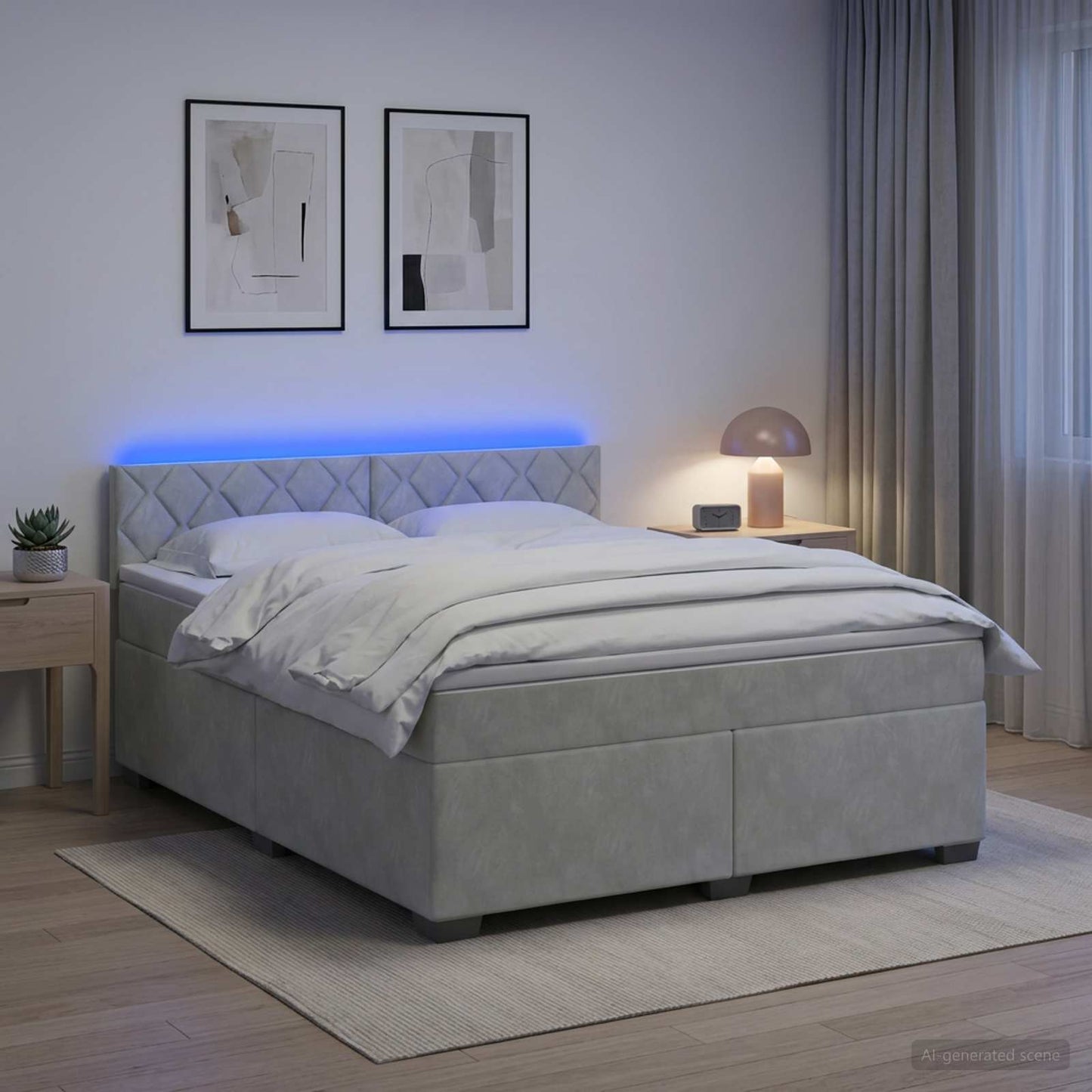 vidaXL Κρεβάτι Box Spring με Στρώμα και LED Ανοιχτό γκρι 140 x 190 cm