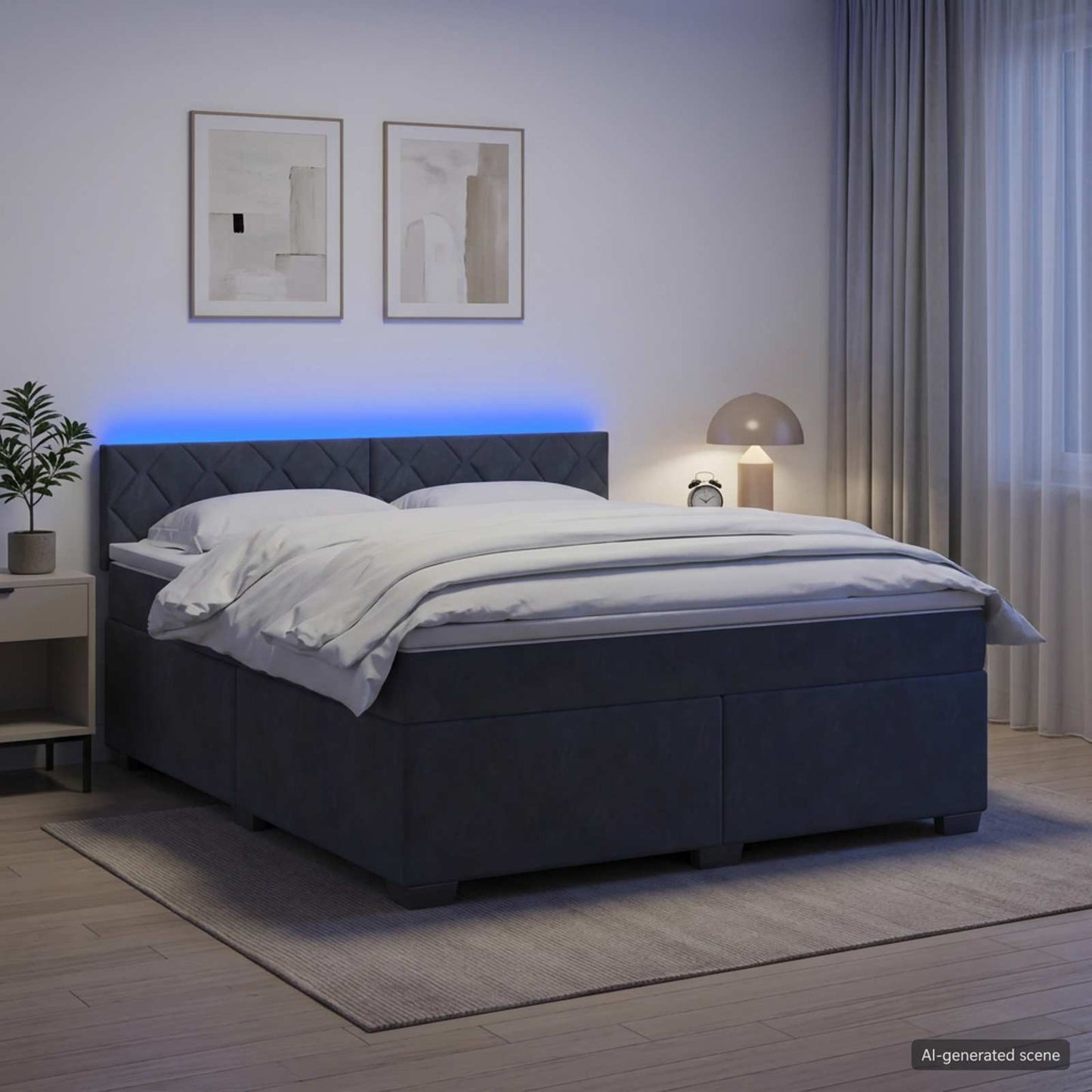 vidaXL Κρεβάτι Box Spring με Στρώμα και LED Σκούρο Γκρι 140 x 190 cm