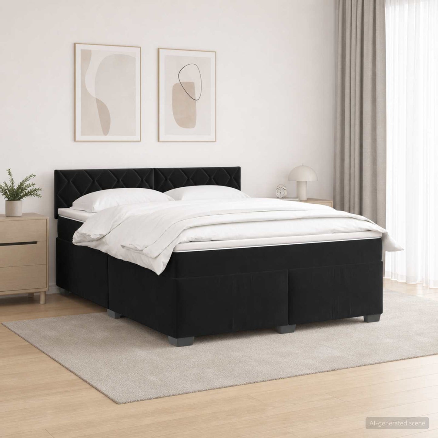 vidaXL Κρεβάτι Box Spring με Στρώμα και LED Μαύρο 140 x 200 cm Βελούδο