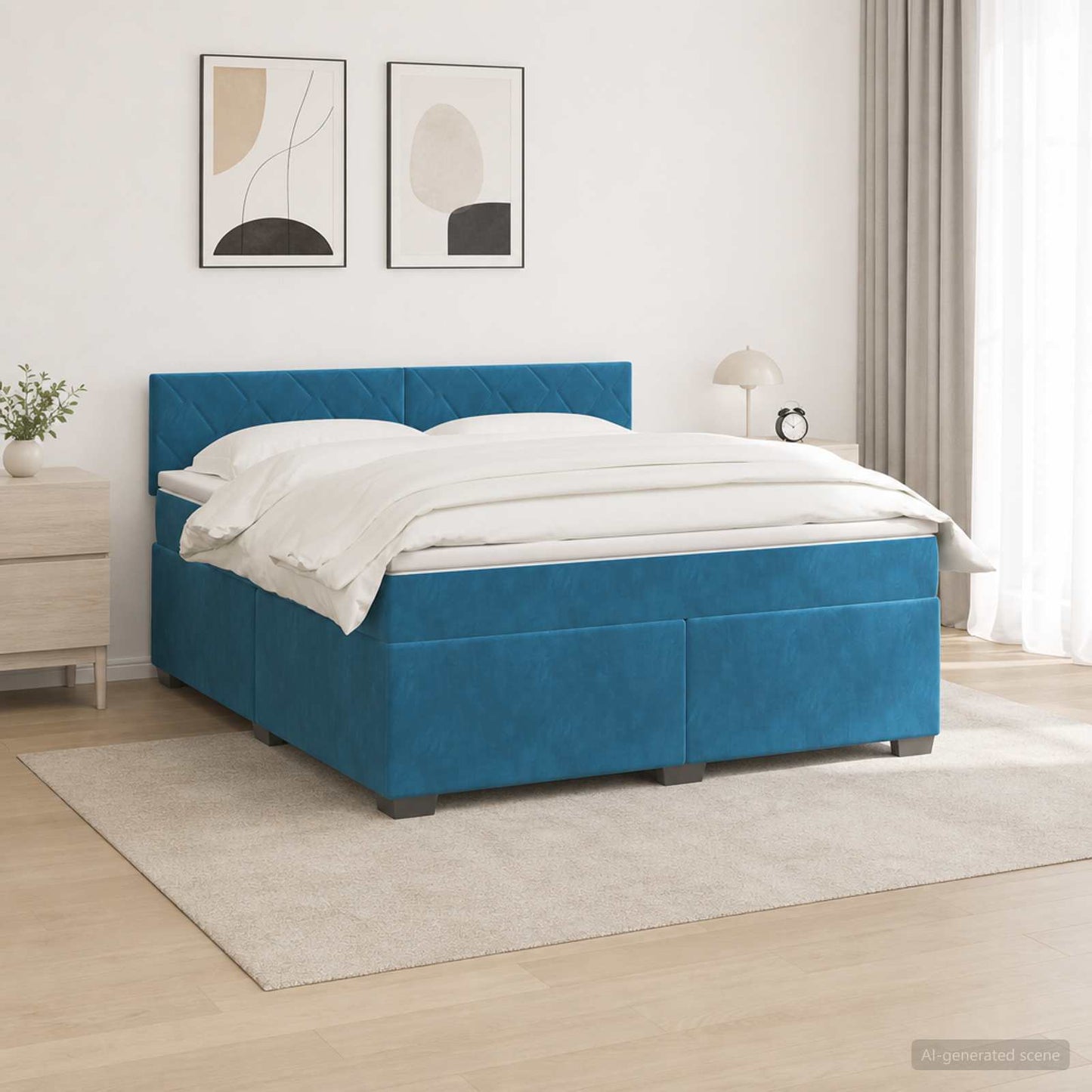 vidaXL Κρεβάτι Box Spring με Στρώμα και LED Μπλε 140 x 190 cm Βελούδο